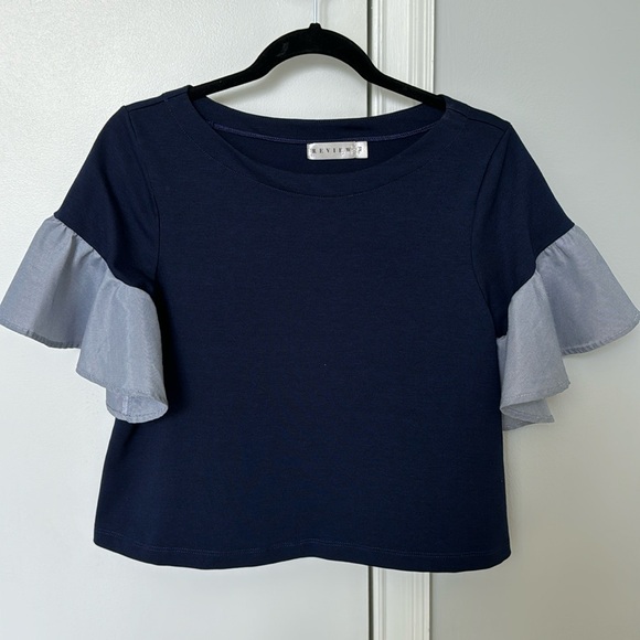 Navy short sleeve t shirt blouse - Picture 1 of 3